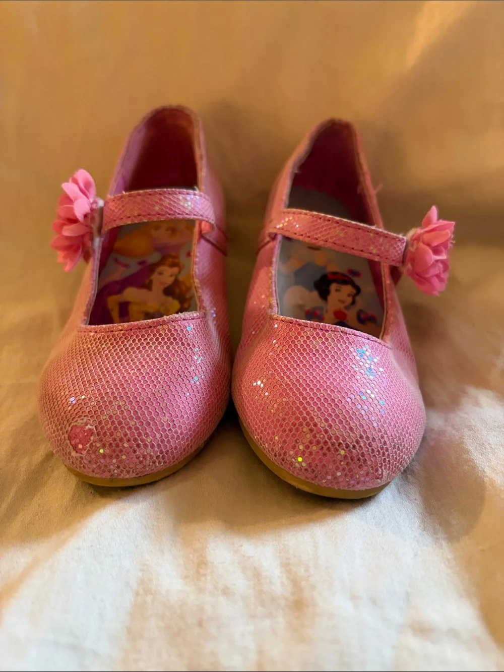 Girls Pink Sparkle Mary Jane Dress Shoes with Flower Strap